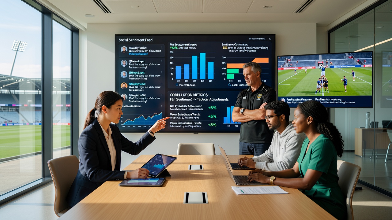 Esports arena crowd with overlaid social sentiment graphs and live odds ticker